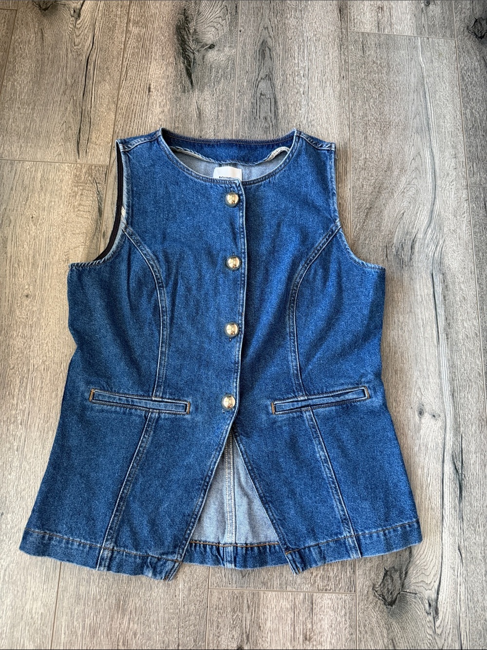 Reformation Blue Denim Button-Front Vest